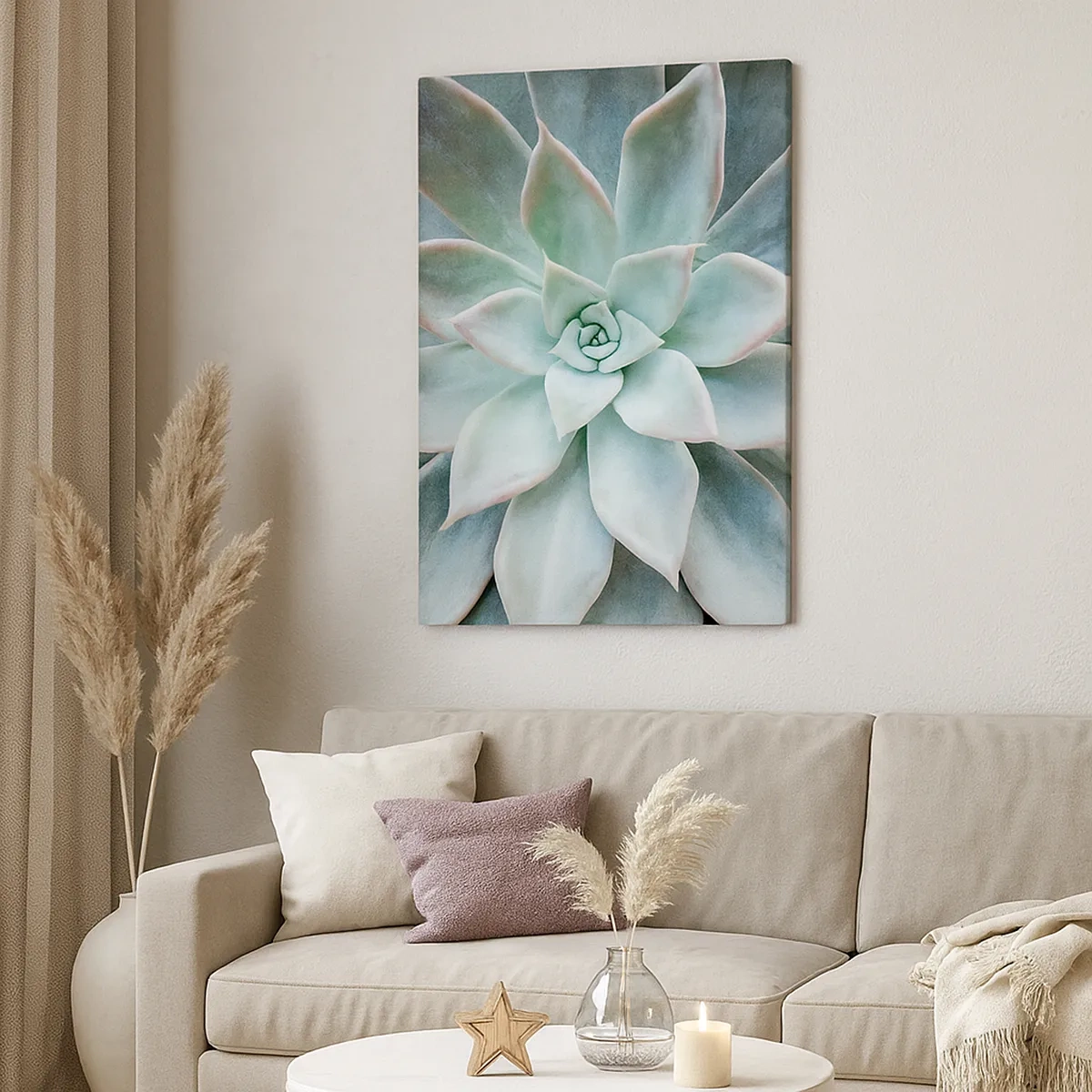 Quadro su tela - Stampe su Tela - Primo piano di una succulenta verde - 50x70cm - Il cuore del deserto - Decorazione murale moderna per soggiorno e camera da letto ARTTOR