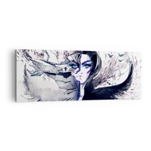 Quadro su tela - Stampe su Tela - Volto astratto con elementi contrastanti e motivo ad ala - 140x50cm - Bella e demoniaca - Decorazione murale moderna per soggiorno e camera da letto ARTTOR