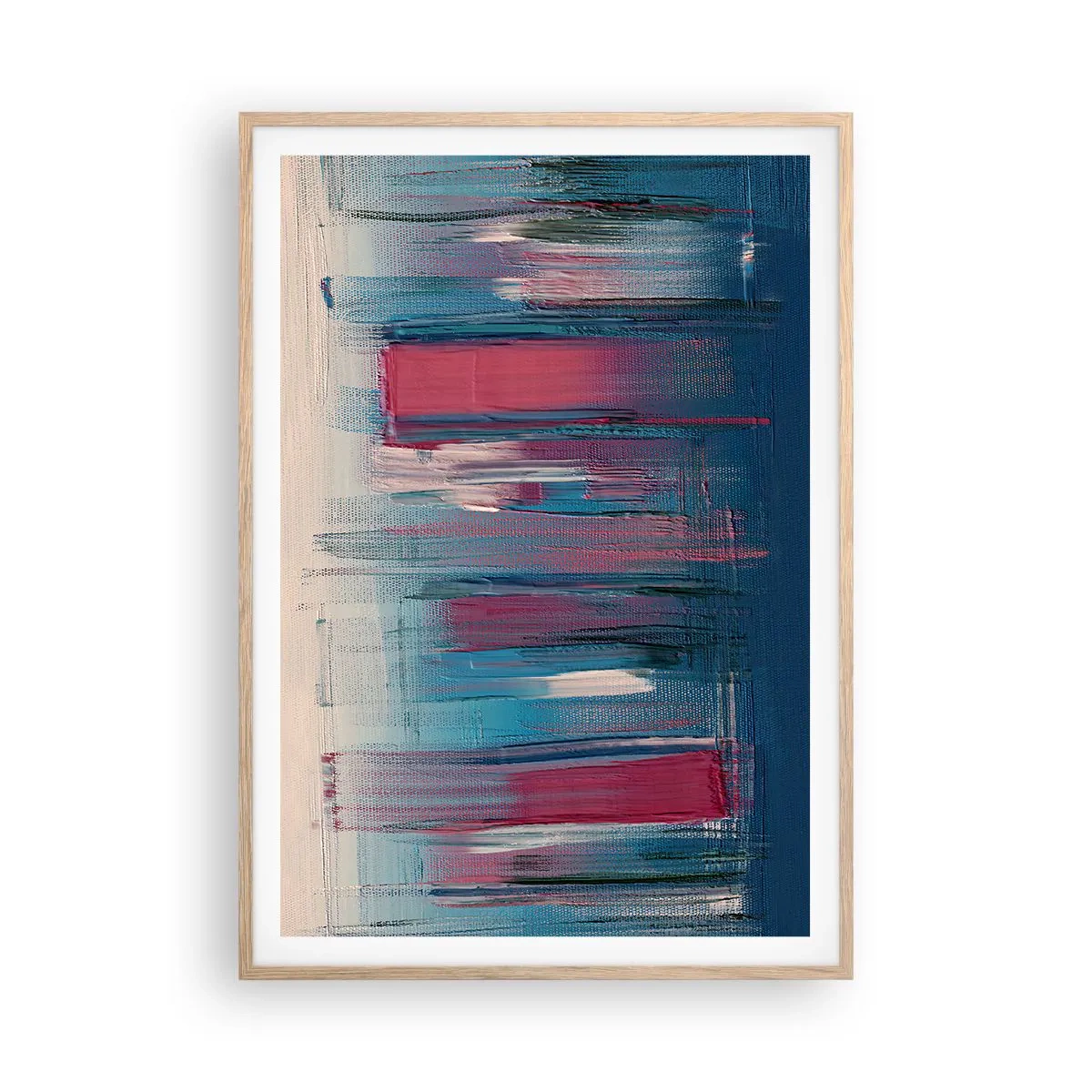Poster in cornice rovere chiaro - Composizione verticale in blu e rosso - 70x100 cm
