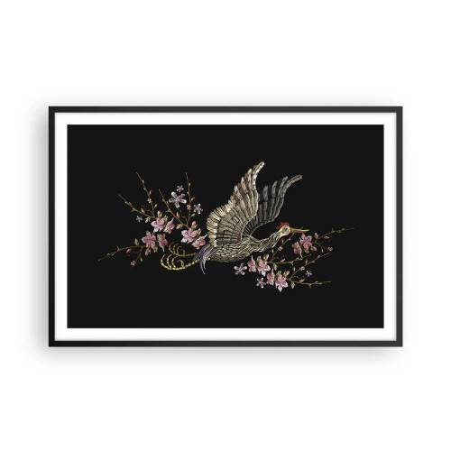 Poster in cornice nera - Uccello esotico ricamato - 91x61 cm