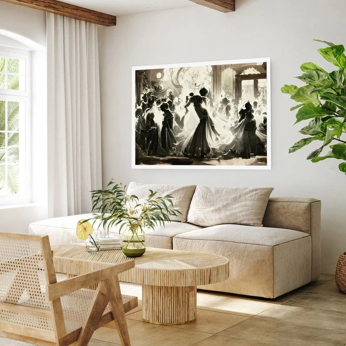 Poster - Palla in stile retrò in bianco e nero - 100x70cm - Il gran ballo in maschera - Decorazione murale moderna per soggiorno e camera da letto ARTTOR