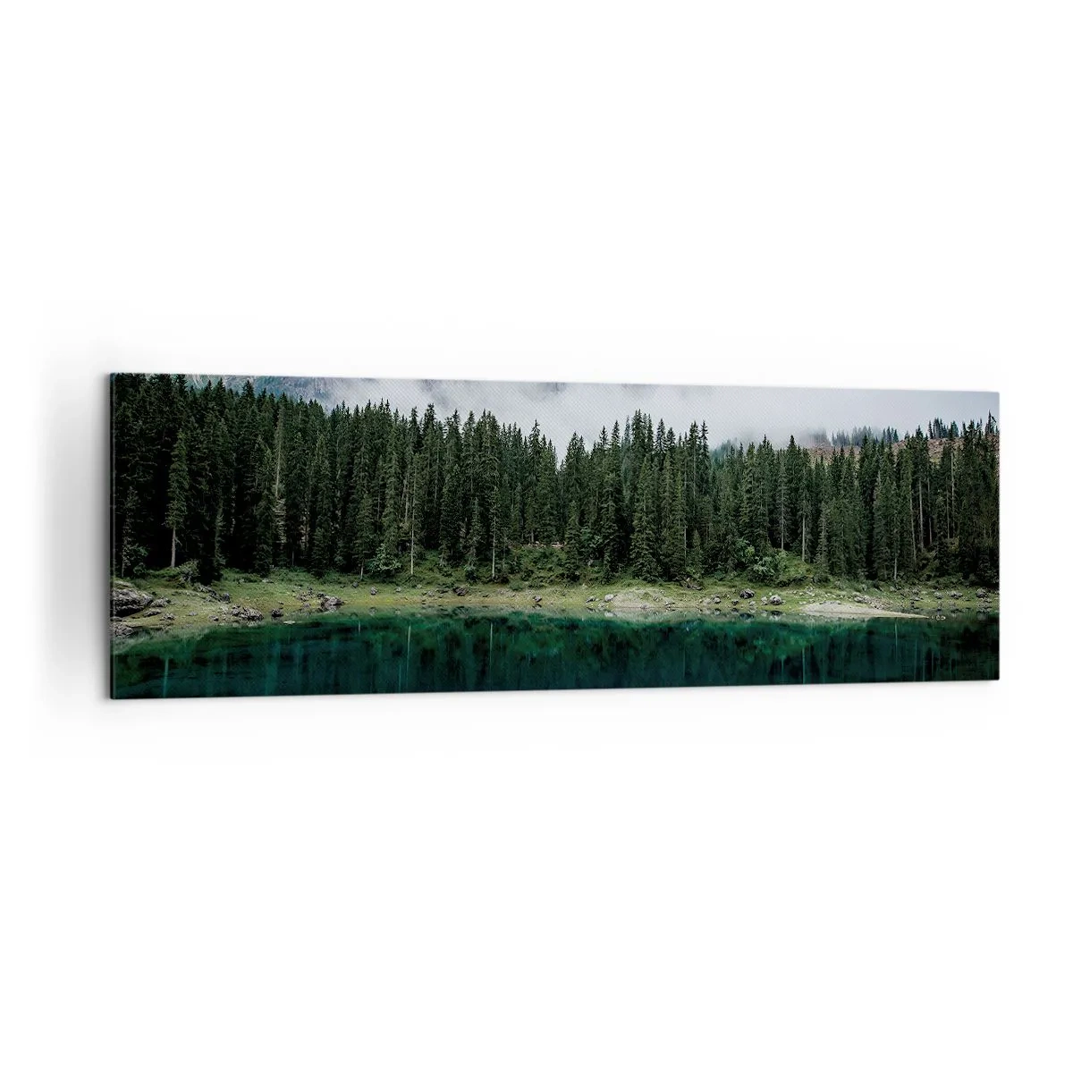 Quadro su tela - Stampe su Tela - Un paesaggio montano con una foresta e un lago che riflette il cielo - 160x50cm - Silenzio, non svegliamo l'acqua che dorme... - Decorazione murale moderna per soggiorno e camera da letto ARTTOR