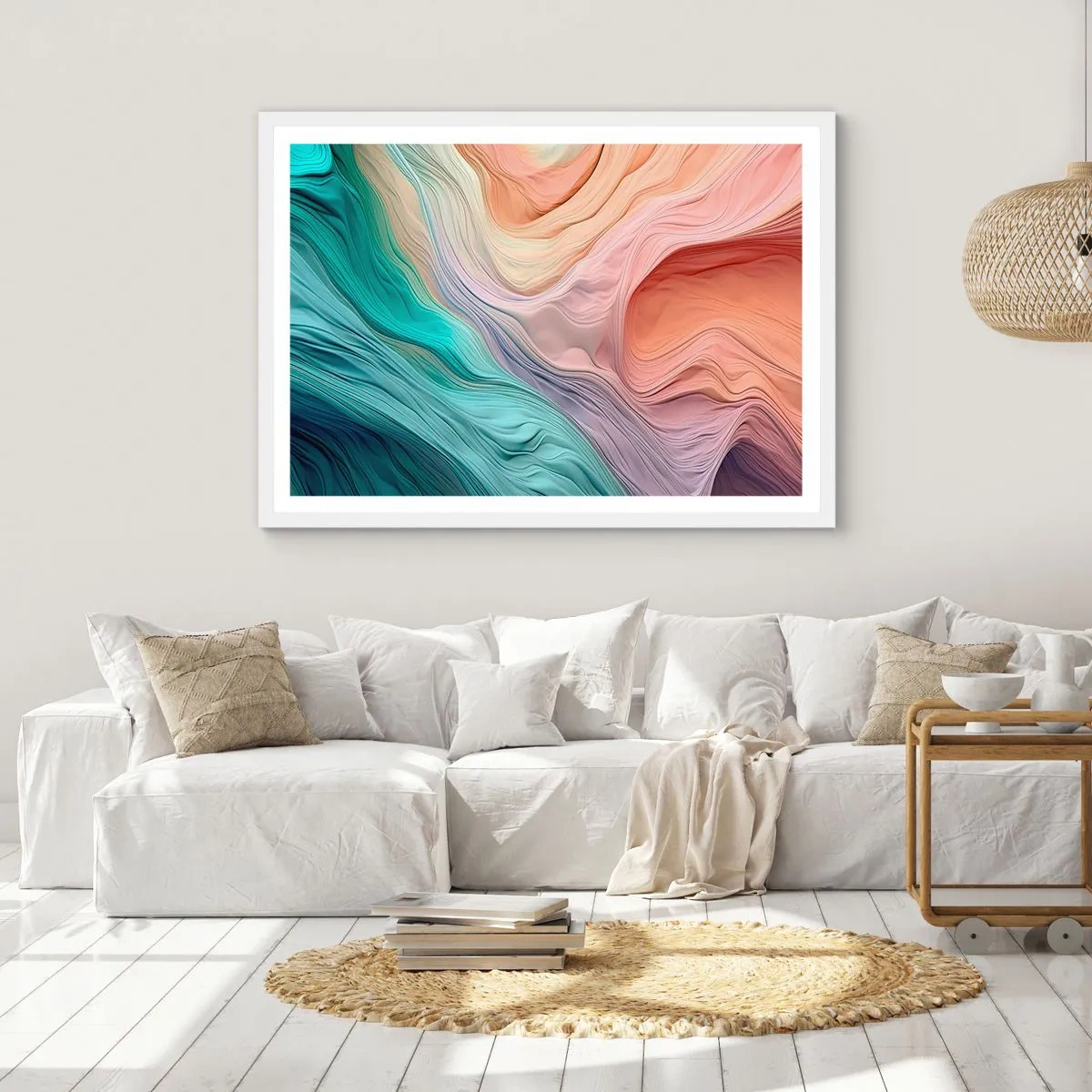 Poster in cornice bianca - Onda arcobaleno - 91x61 cm
