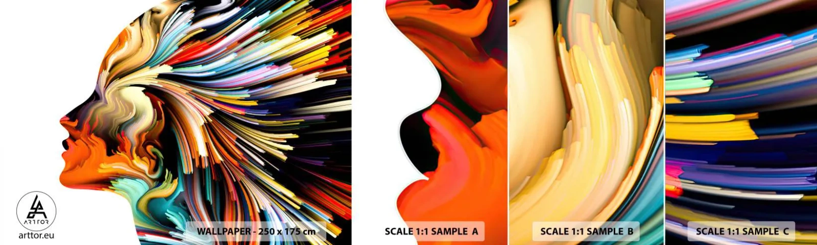 Campione di Fotomurale Adesivo Deluxe Sticker - Esplosione di fantasia - Astrazione, Donna, Grafica - 100x30 cm