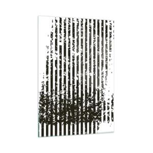 Quadro su vetro - Linee orizzontali in bianco e nero con effetti di rumore e abrasione - 50x70cm - Ritmo e rumore - Decorazione murale moderna per soggiorno e camera da letto ARTTOR