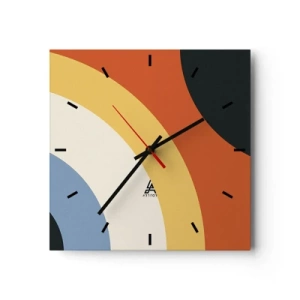 Orologio da parete - Orologio in Vetro - Opera d'arte astratta con archi colorati e cerchi contrastanti - 30x30cm - Verso di se - Decorazione murale moderna per soggiorno e camera da letto ARTTOR