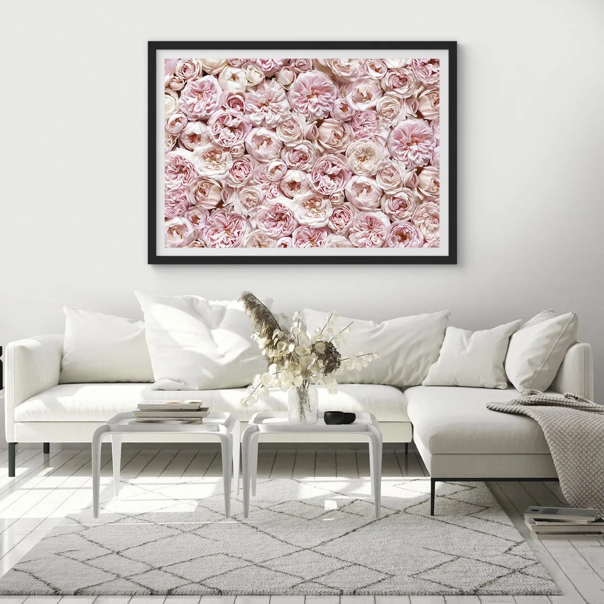 Poster in cornice nera - Delicate rose in tonalità di rosa su tutta la superficie - 70x50cm - Coperto di rose - Decorazione murale moderna per soggiorno e camera da letto ARTTOR