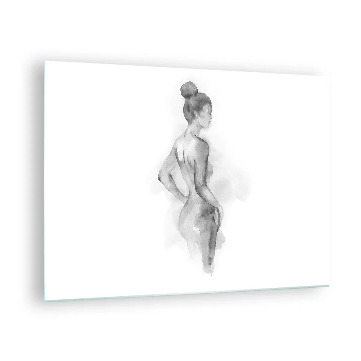 Quadro su vetro - Una sottile silhouette femminile dipinta ad acquerello su uno sfondo bianco - 70x50cm - Bella come un quadro - Decorazione murale moderna per soggiorno e camera da letto ARTTOR