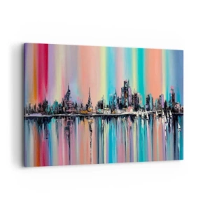 Quadro su tela - Stampe su Tela - Paesaggio urbano colorato con riflessi sull'acqua - 100x70cm - Fluttuare alle luci della notte - Decorazione murale moderna per soggiorno e camera da letto ARTTOR