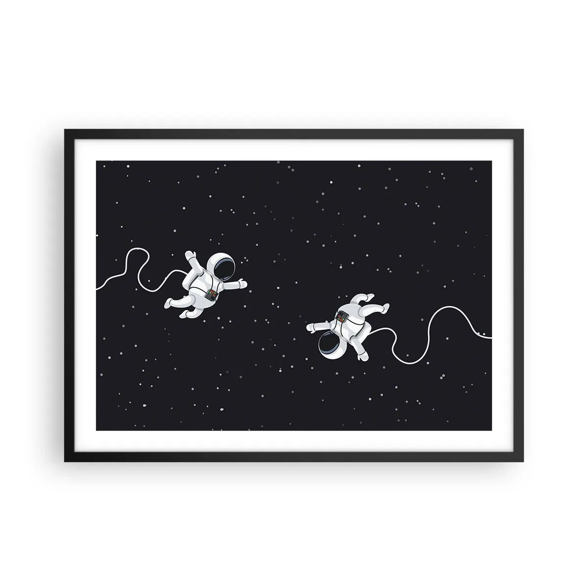 Poster in cornice nera - Astronauti che fluttuano nello spazio con uno sfondo di stelle - 70x50cm - Danza cosmica - Decorazione murale moderna per soggiorno e camera da letto ARTTOR