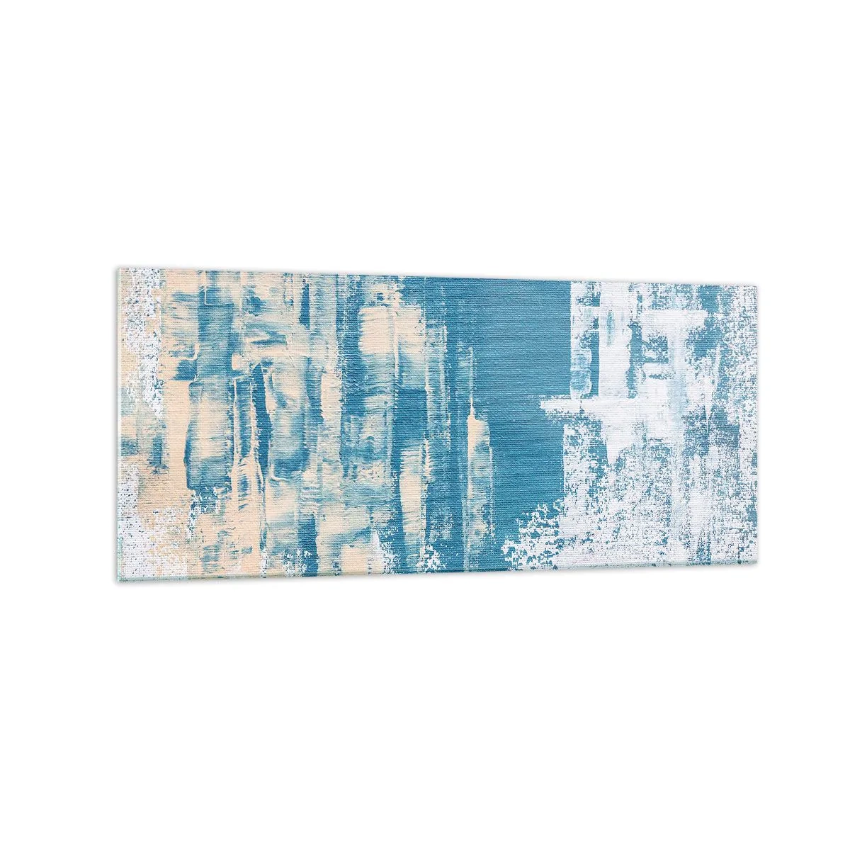 Quadro su vetro - Composizione astratta nei toni del blu e del bianco - 120x50cm - Attraverso il ghiaccio - Decorazione murale moderna per soggiorno e camera da letto ARTTOR