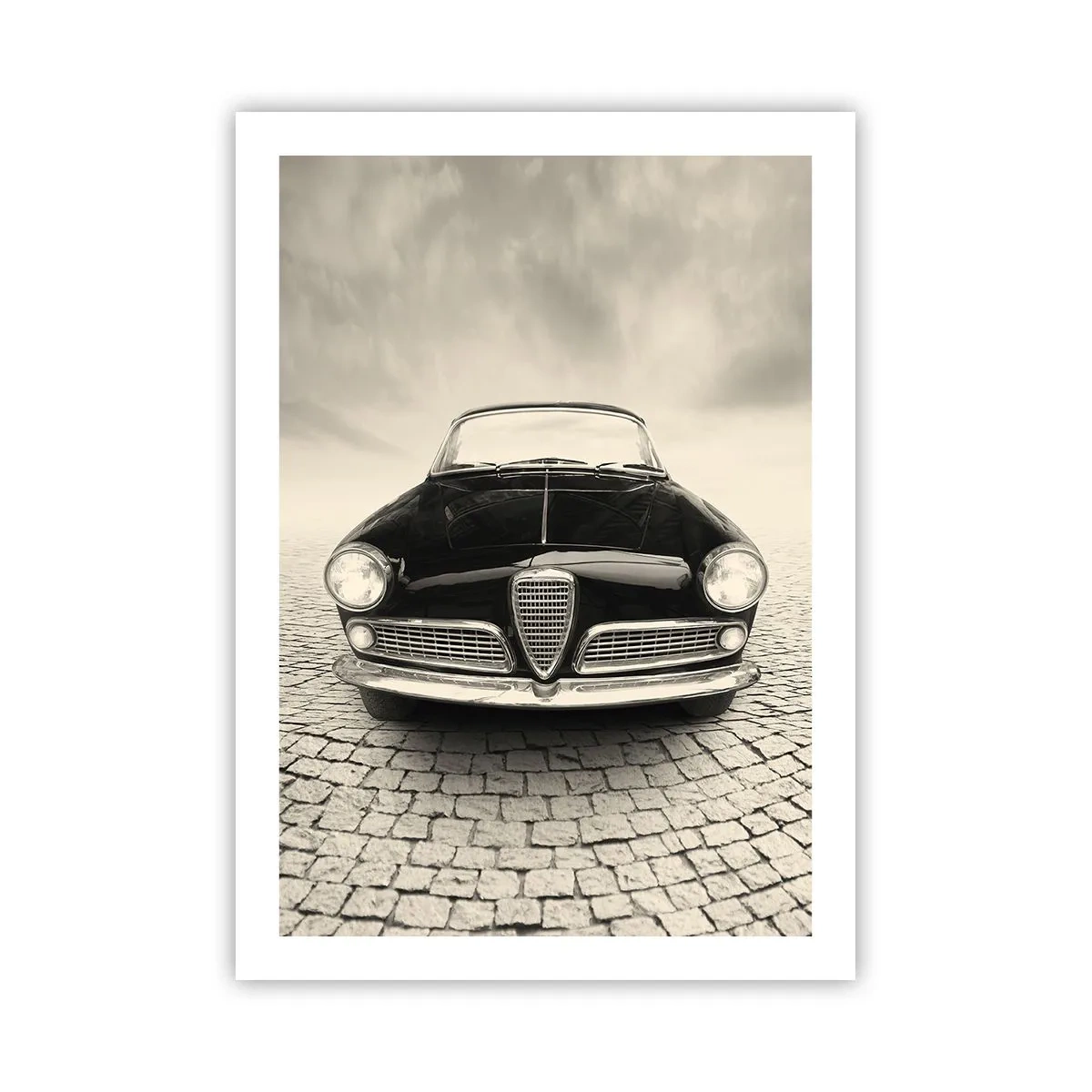 Poster - La parte anteriore di un'auto d'epoca su una strada acciottolata - 50x70cm - Come non amarmi? - Decorazione murale moderna per soggiorno e camera da letto ARTTOR