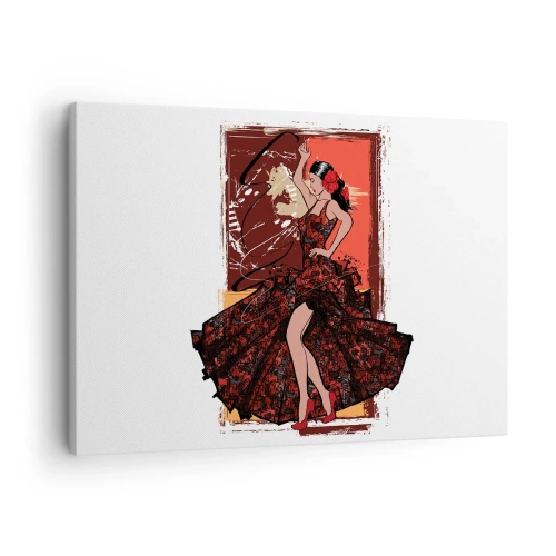 Quadro su tela - Stampe su Tela - Una ballerina in un abito rosso e nero su uno sfondo artistico - 70x50cm - Al ritmo del cuore - Decorazione murale moderna per soggiorno e camera da letto ARTTOR
