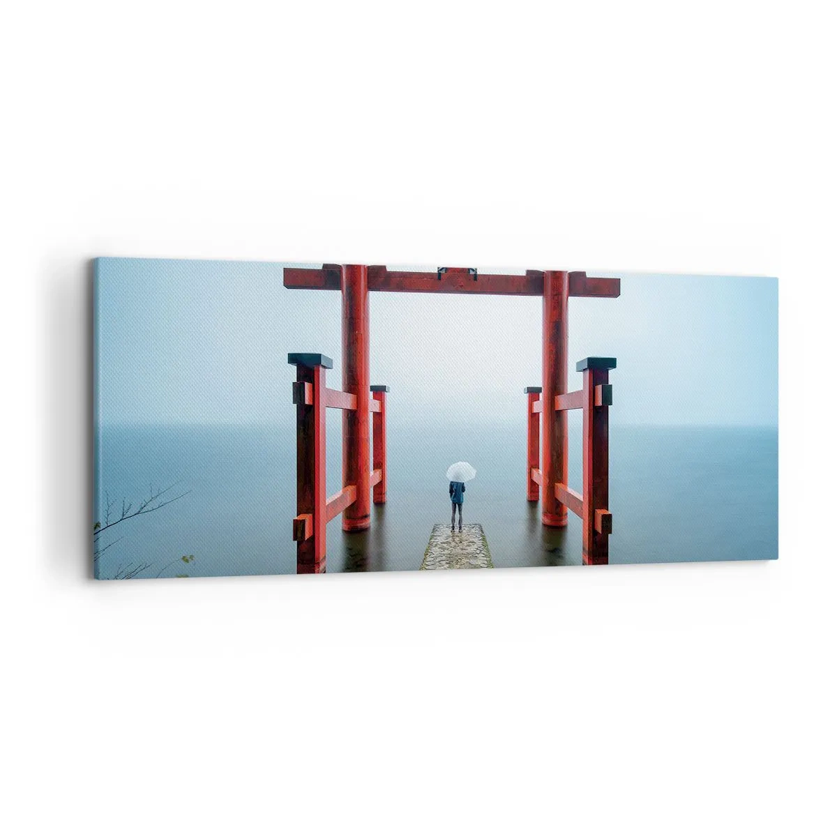 Quadro su tela - Stampe su Tela - Un cancello torii che si affaccia su un tranquillo lago in Giappone - 120x50cm - Meditazione giapponese - Decorazione murale moderna per soggiorno e camera da letto ARTTOR