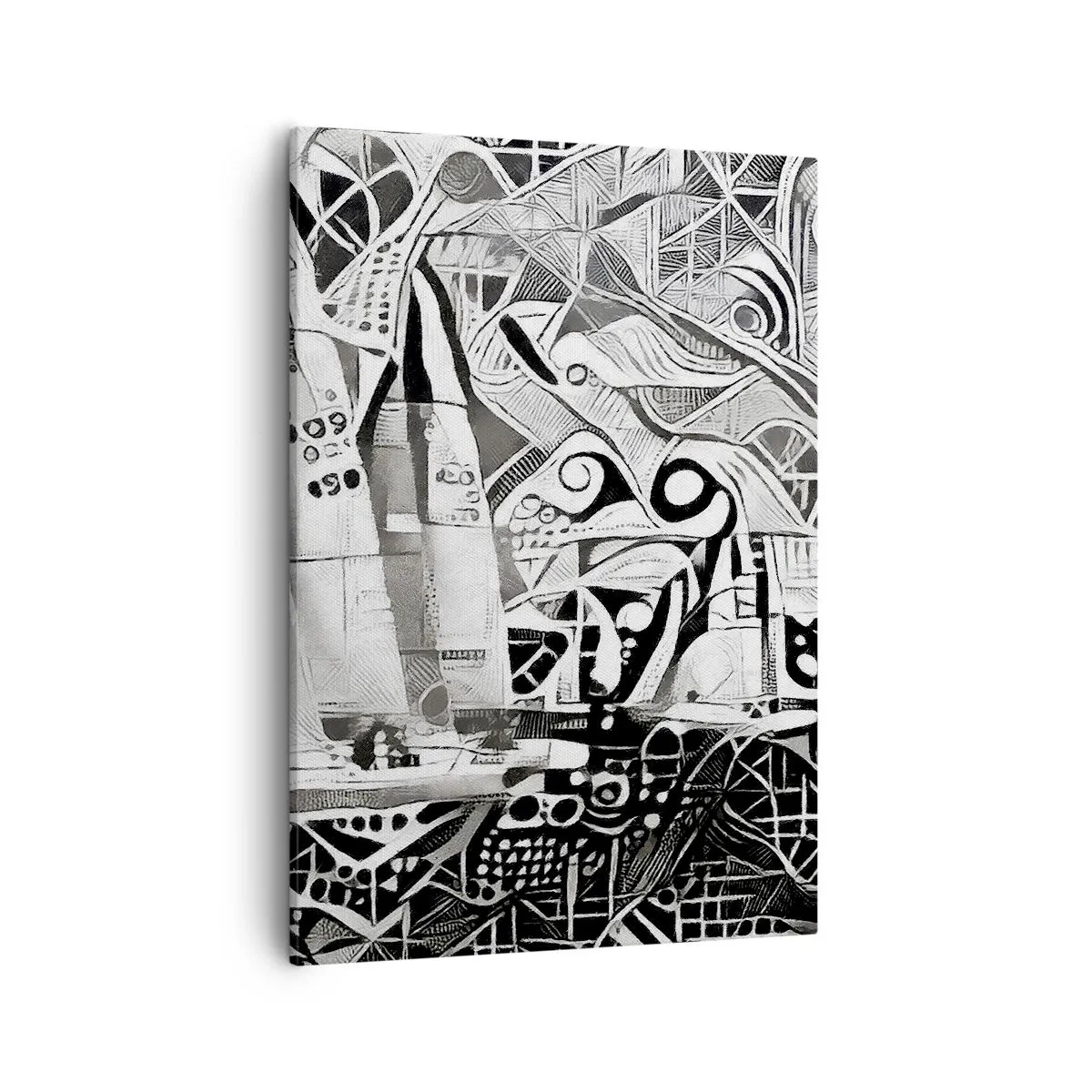Quadro su tela - Stampe su Tela - Barche a vela astratte in una composizione monocromatica - 50x70cm - Tra le onde - Decorazione murale moderna per soggiorno e camera da letto ARTTOR
