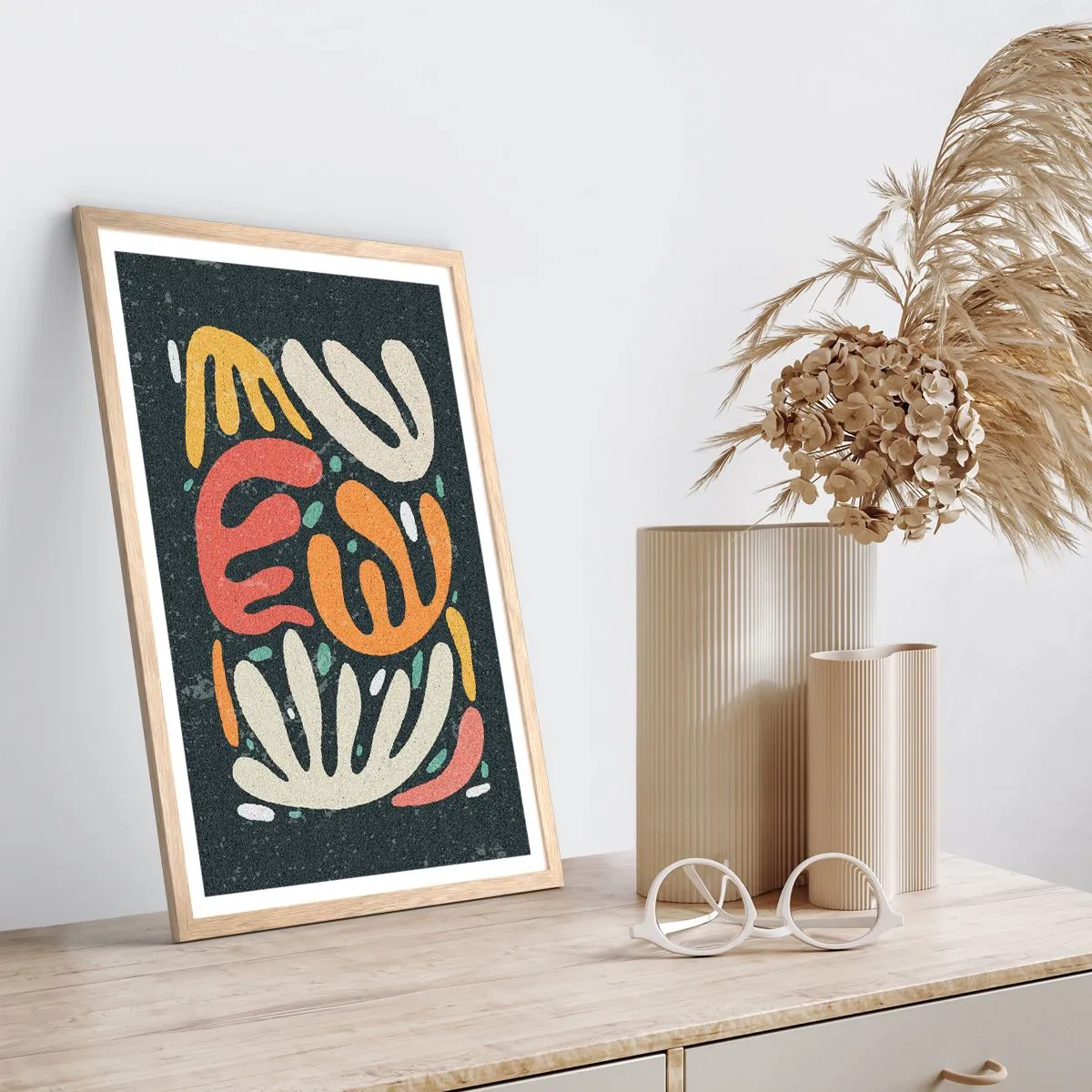 Poster in cornice rovere chiaro - Composizione: adesso ti acchiappo - 40x50 cm