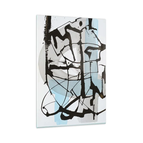 Quadro su vetro - Linee e forme astratte in blu e nero - 80x120cm - Blu nonostante tutto - Decorazione murale moderna per soggiorno e camera da letto ARTTOR