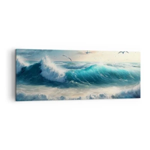 Quadro su tela - Stampe su Tela - Onde del mare sulla spiaggia sotto un cielo azzurro con gabbiani - 140x50cm - Mormora solo per te - Decorazione murale moderna per soggiorno e camera da letto ARTTOR
