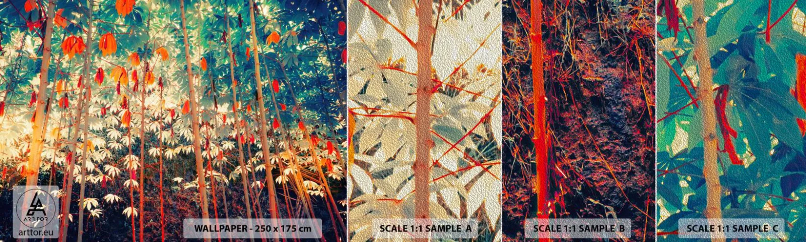 Campione di Fotomurale Premium Sand - La vita segreta delle foglie - Foresta tropicale, Natura, Alberi - 100x30 cm