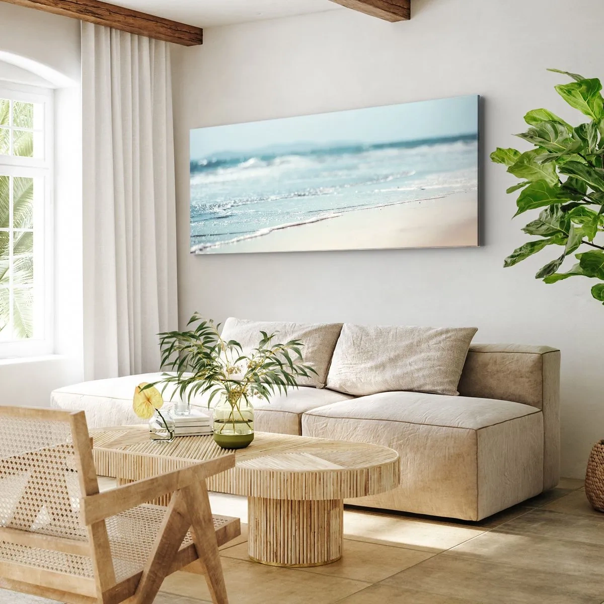 Quadro su tela - Stampe su Tela - Dolci onde dell'oceano su una spiaggia sabbiosa - 160x50cm - Calore e rumore - Decorazione murale moderna per soggiorno e camera da letto ARTTOR