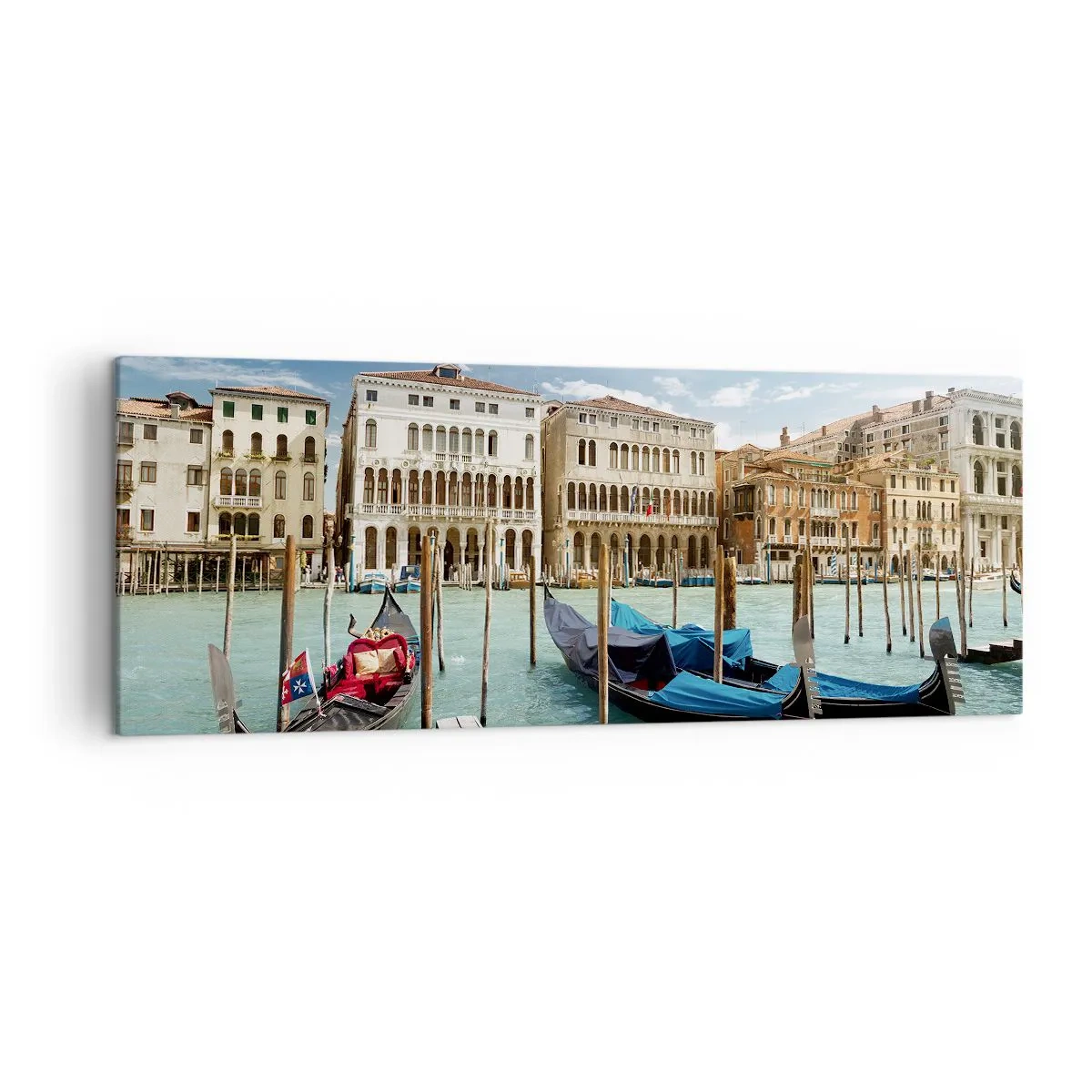 Quadro su tela - Stampe su Tela - Venezia con gondole e palazzi contro il cielo - 140x50cm - Palazzi nel blu - Decorazione murale moderna per soggiorno e camera da letto ARTTOR