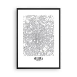Poster in cornice nera - Mappa in bianco e nero di Londra con dettagli stradali accurati - 50x70cm - Mappa del labirinto di Londra - Decorazione murale moderna per soggiorno e camera da letto ARTTOR