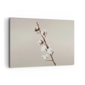 Quadro su tela - Stampe su Tela - Un rametto di cotone su uno sfondo beige - 100x70cm - Alla fonte della morbidezza - Decorazione murale moderna per soggiorno e camera da letto ARTTOR
