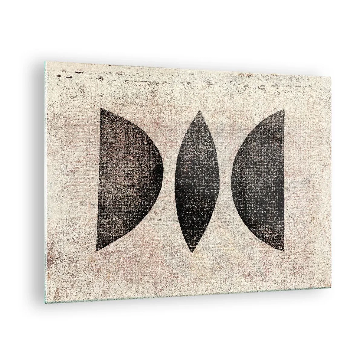Quadro su vetro - Forme geometriche nere su sfondo beige - 70x50cm - Astrazione etnica - Decorazione murale moderna per soggiorno e camera da letto ARTTOR