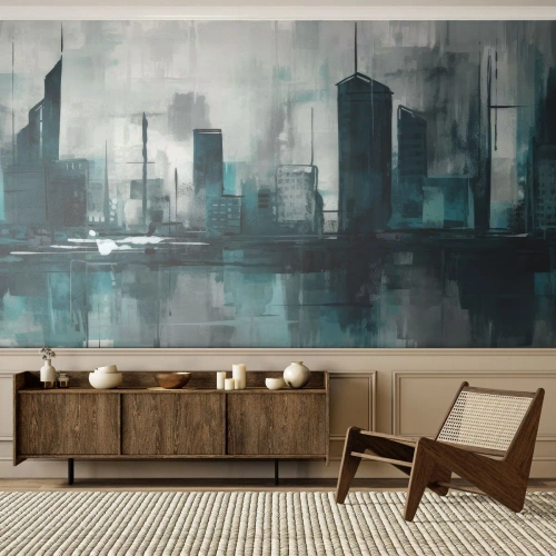 Fotomurale su misura Premium Canvas - La città al colore della pioggia - Città, Architettura, Pezzo
