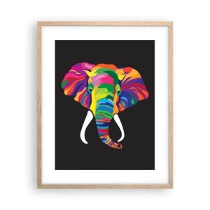 Poster in cornice rovere chiaro - L'elefante che faceva il bagno nell'arcobaleno - 40x50 cm
