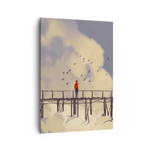 Quadro su tela - Stampe su Tela - Una figura su un ponte tra le nuvole con uccelli nel cielo - 50x70cm - Nostalgia del cielo - Decorazione murale moderna per soggiorno e camera da letto ARTTOR