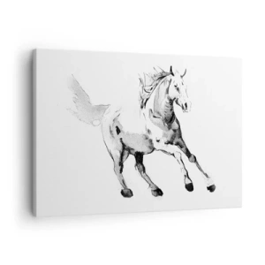 Quadro su tela - Stampe su Tela - Schizzo di un cavallo al galoppo nei toni del bianco e nero - 70x50cm - Anima indomabile - Decorazione murale moderna per soggiorno e camera da letto ARTTOR