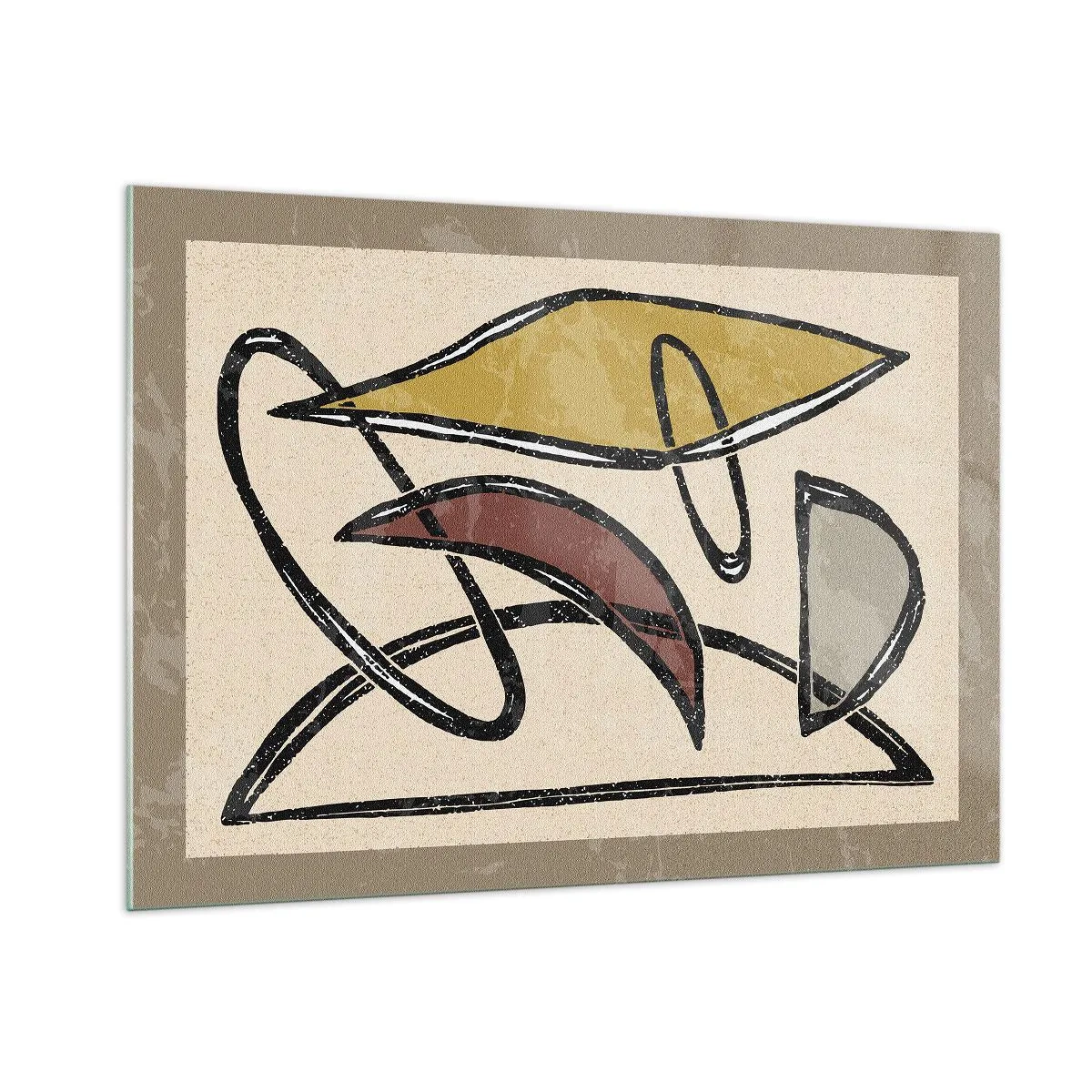 Quadro su vetro - Astrazione geometrica in giallo e rosso - 100x70cm - Verticali e orizzontali - Decorazione murale moderna per soggiorno e camera da letto ARTTOR