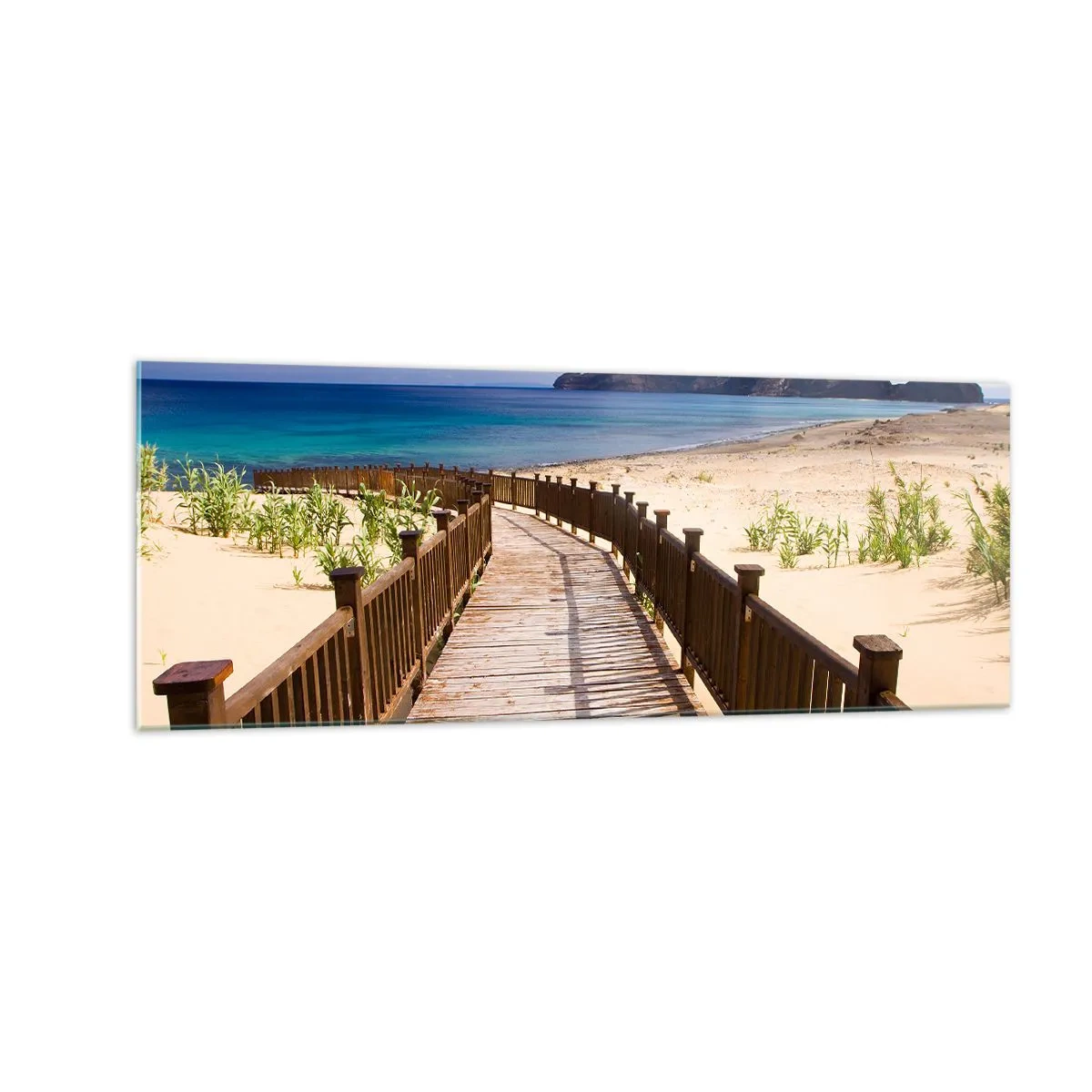 Quadro su vetro - Sentiero in legno che conduce alla spiaggia con vista sull'oceano - 140x50cm - Portami alle isole fortunate - Decorazione murale moderna per soggiorno e camera da letto ARTTOR