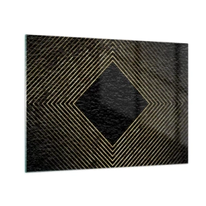 Quadro su vetro - Diamante in oro con linee geometriche su sfondo nero - 70x50cm - Geometria in stile glamour - Decorazione murale moderna per soggiorno e camera da letto ARTTOR