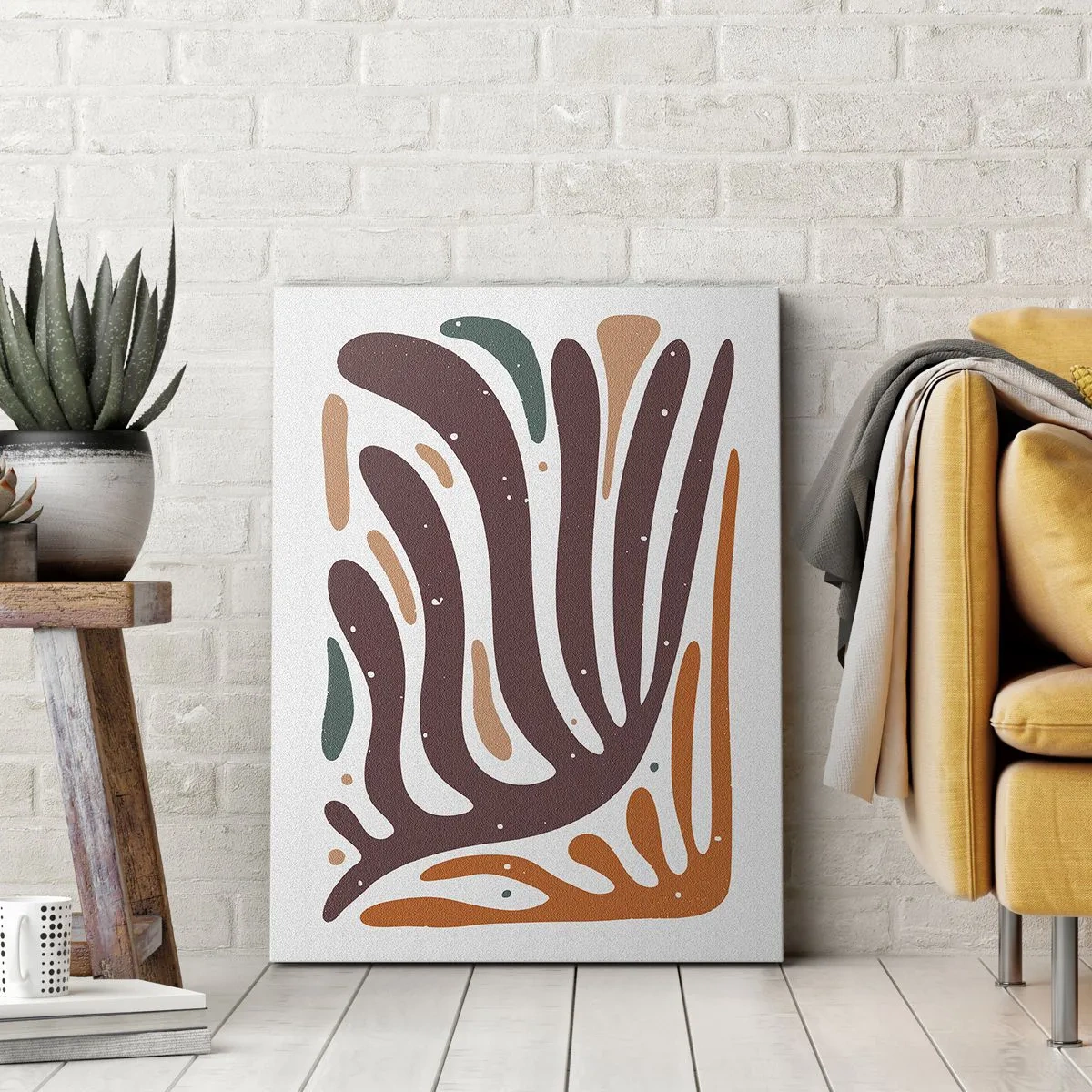 Quadro su tela - Stampe su Tela - Motivo organico con linee luminose in tonalità calde - 50x70cm - Composizione organica raggiante - Decorazione murale moderna per soggiorno e camera da letto ARTTOR