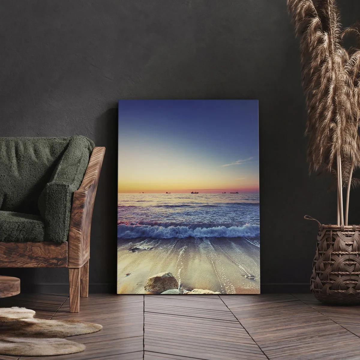 Quadro su tela - Stampe su Tela - Tramonto su un mare calmo con onde - 70x100cm - Cosa c'è dietro l'orizzonte? - Decorazione murale moderna per soggiorno e camera da letto ARTTOR