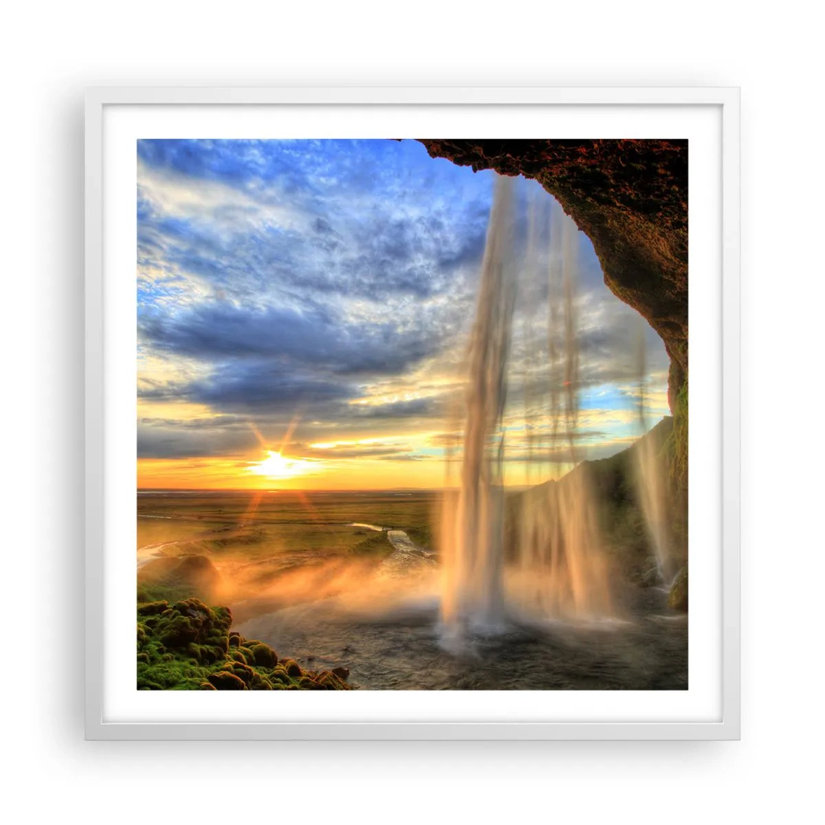 Poster in cornice bianca - Il mondo dietro una tenda di gocce - 60x60 cm