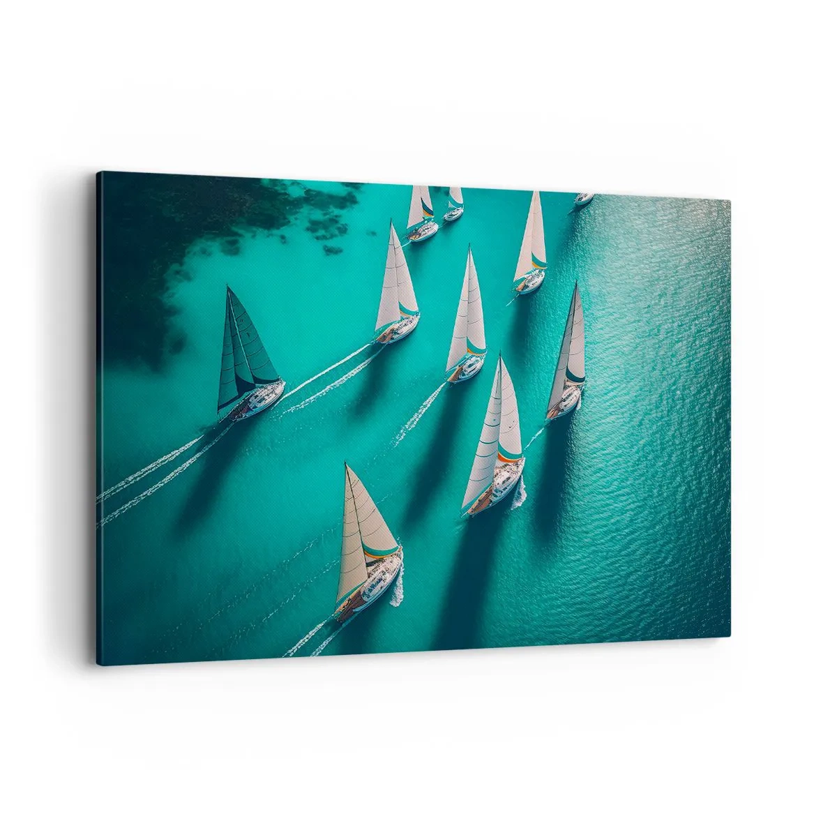 Quadro su tela - Stampe su Tela - Yacht in movimento dinamico sulle acque turchesi - 120x80cm - In gara con il vento - Decorazione murale moderna per soggiorno e camera da letto ARTTOR