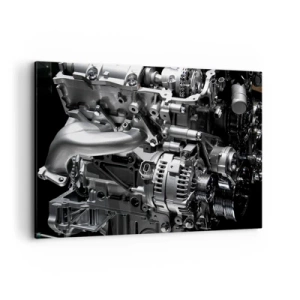 Quadro su tela - Stampe su Tela - Primo piano delle parti metalliche del motore su uno sfondo nero - 120x80cm - D'acciaio, bello, forte - Decorazione murale moderna per soggiorno e camera da letto ARTTOR