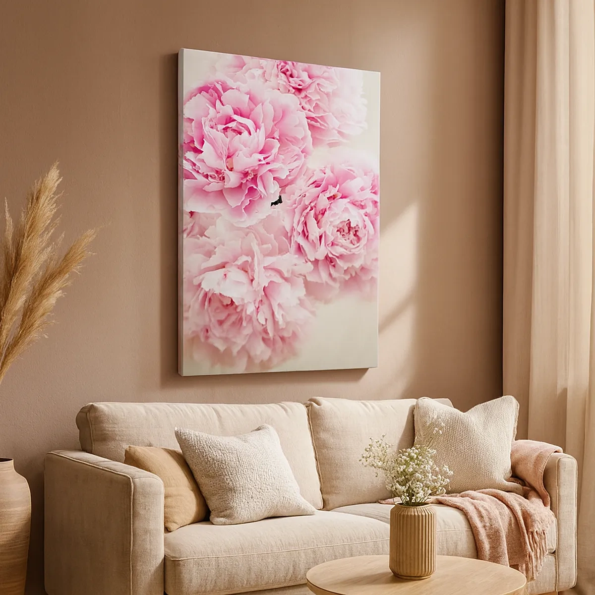 Quadro su tela - Stampe su Tela - Un bouquet di peonie rosa su uno sfondo chiaro - 50x70cm - Nel fasto rosa - Decorazione murale moderna per soggiorno e camera da letto ARTTOR