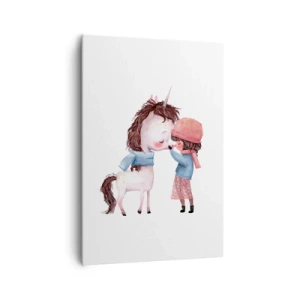 Quadro su tela - Stampe su Tela - Una ragazza e un unicorno in uno scenario invernale - 70x100cm - Racconto d'inverno - Decorazione murale moderna per soggiorno e camera da letto ARTTOR