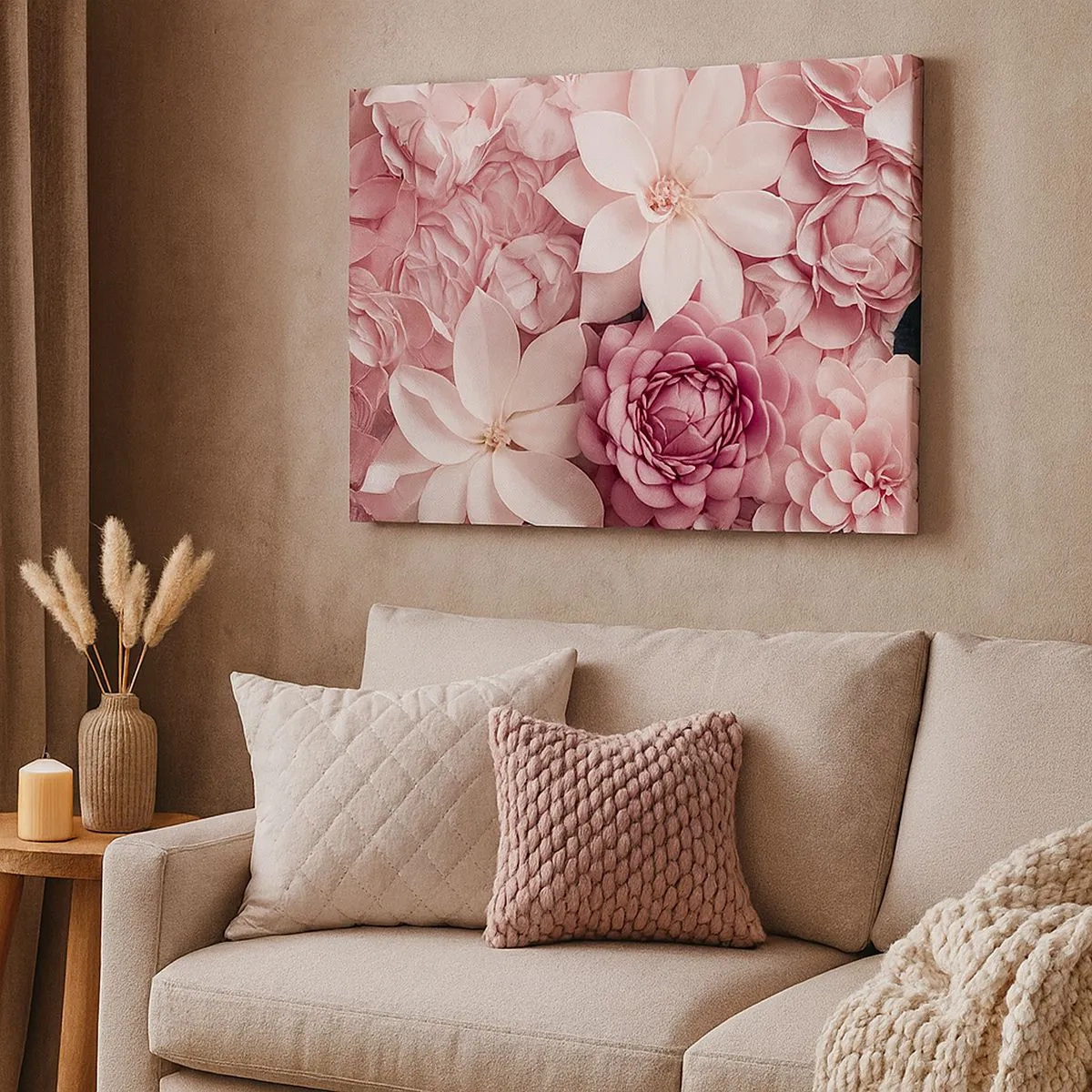 Quadro su tela - Stampe su Tela - Fiori nelle tonalità del rosa e del bianco in un approccio artistico - 70x50cm - Nei petali di rosa - Decorazione murale moderna per soggiorno e camera da letto ARTTOR