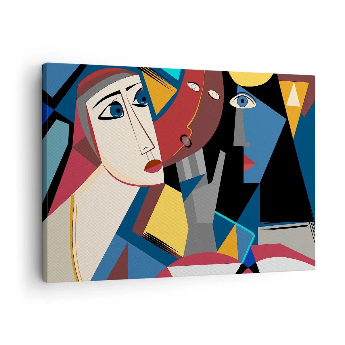 Quadro su tela - Stampe su Tela - Volti cubisti dai colori intensi - 70x50cm - Dialogo di cubisti - Decorazione murale moderna per soggiorno e camera da letto ARTTOR