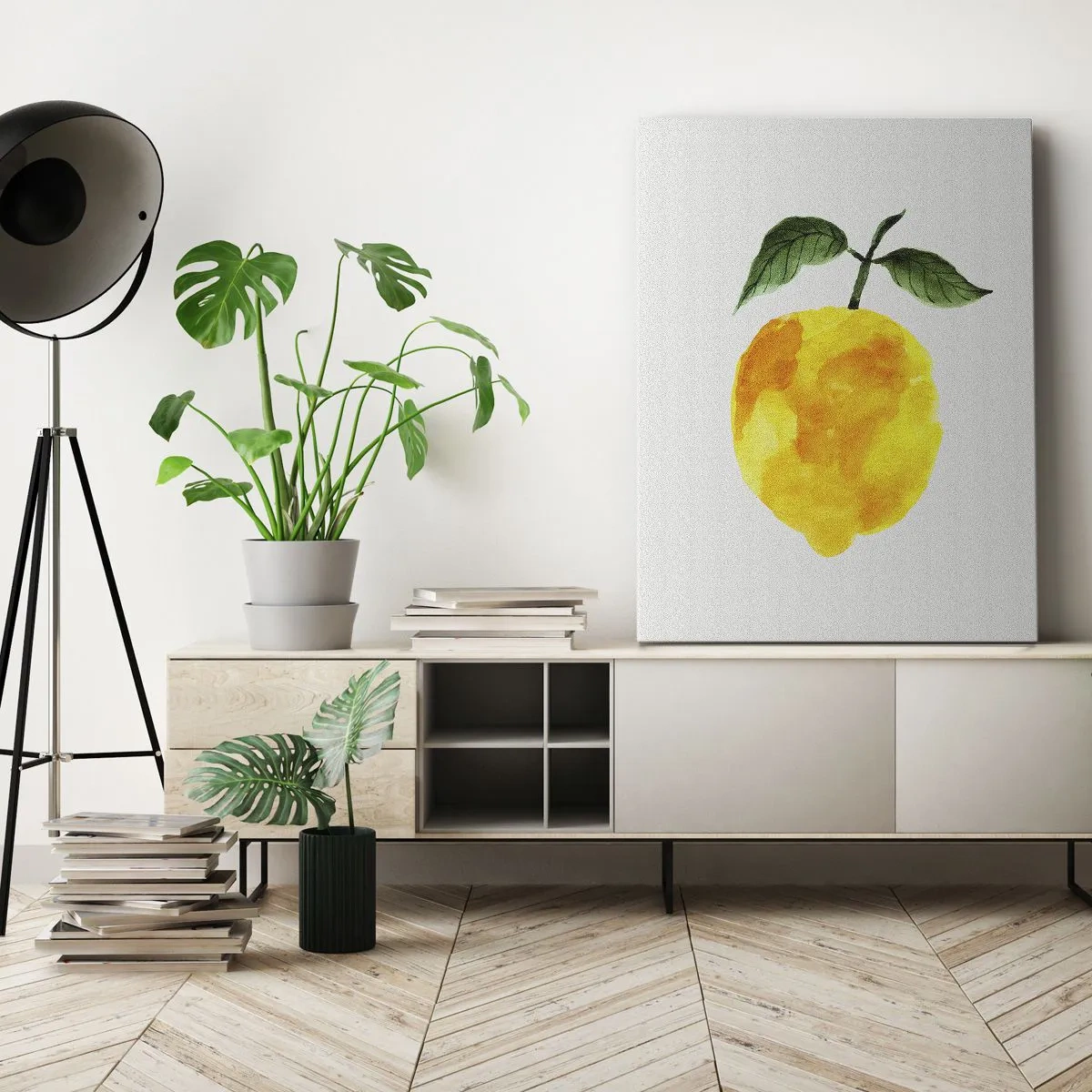 Quadro su tela - Stampe su Tela - Limone acquerello con foglie verdi su sfondo chiaro - 50x70cm - Scoprire il sapore del sole - Decorazione murale moderna per soggiorno e camera da letto ARTTOR