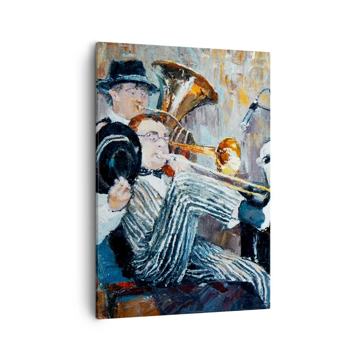 Quadro su tela - Stampe su Tela - Musicisti jazz in stile pittorico durante un concerto - 50x70cm - Tutto il jazz - Decorazione murale moderna per soggiorno e camera da letto ARTTOR