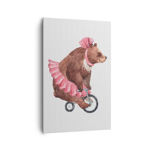 Quadro su tela - Stampe su Tela - Un orsacchiotto con una gonna rosa su una bicicletta in stile retrò - 80x120cm - Evviva il circo! - Decorazione murale moderna per soggiorno e camera da letto ARTTOR