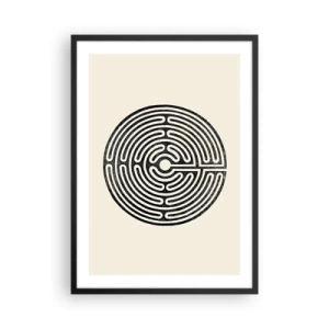 Poster in cornice nera - Un labirinto minimalista in bianco e nero su uno sfondo chiaro. - 50x70cm - Ordine misterioso - Decorazione murale moderna per soggiorno e camera da letto ARTTOR