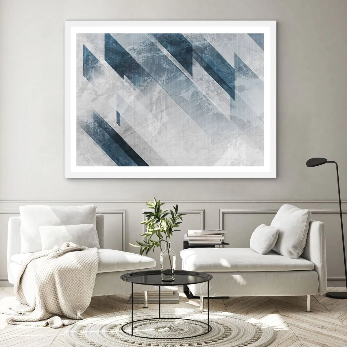 Poster in cornice bianca - Composizione spaziale: movimento in grigio - 40x30 cm