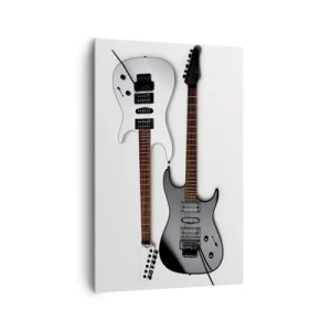 Quadro su tela - Stampe su Tela - Due chitarre elettriche in bianco e nero su uno sfondo chiaro. - 80x120cm - Armonia delle forme - Decorazione murale moderna per soggiorno e camera da letto ARTTOR